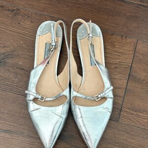 Prada Silver Slingback Flats